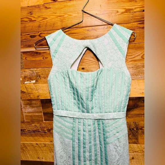 BCBGMAXAZRIA umi lace sheath mini dress mint aqua US2  bodycon ribbon party rare - Picture 3 of 5